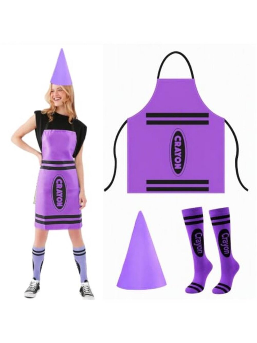 Crayon Costume Adult 3Pcs,Halloween Costume Women with Crayon Apron,Funny Gnome